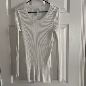 Athleta Cream Ribbed Long Sleeve Top
